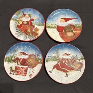 New In Box Lot Of 4 Christmas ENCHANTED SANTA Dessert Salad Plates Susan‎ Winget